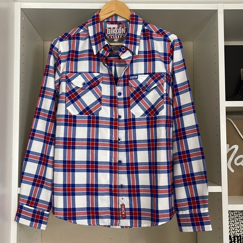 Dixxon White Red & Blue Plaid Button-Up Shirt